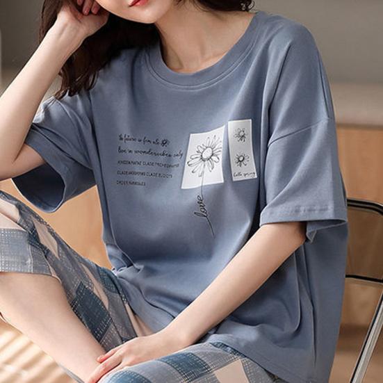 Lounge-Nachtwäsche, O-Ausschnitt, atmungsaktiv, für Mädchen, Sommer, Cartoon-Druck, T-Shirt, bauchfreie Hosen, Set für den täglichen Gebrauch