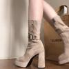 Vintage Platform Thick High Heel Women Ankle Boots Fashion Slip On Autumn Winter Female Western Short Booties