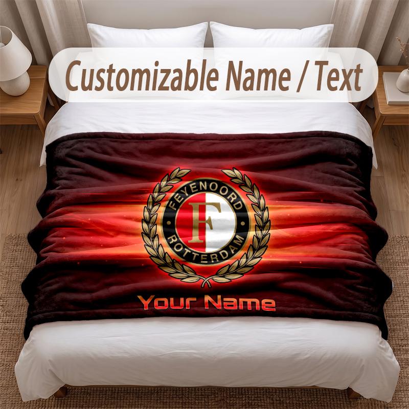 Feyenoord Printed Flannel Blanket Custom Name Text Soft Warm Throw For Bedroom Holiday Gift