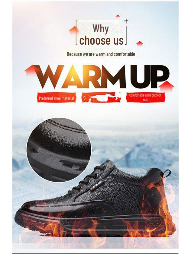 Herren Wasserdichte Winter Baumwollschuhe - Rutschfestes Samt & Leder, Warme Lässige Schneestiefel für ältere Menschen