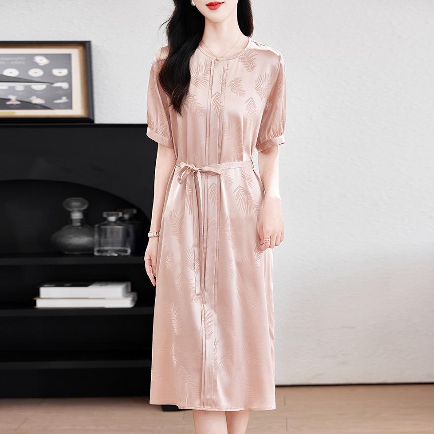 

Mulberry band heavy silk dress women s new temperament short-sleeved mulberry silk jacquard skirt L