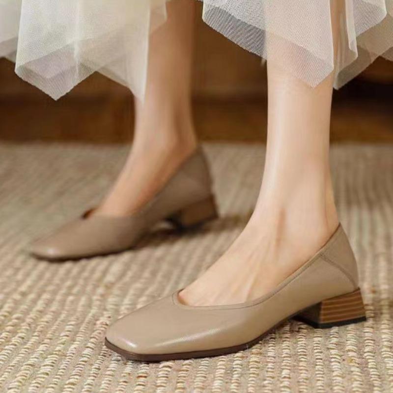 Fashion Spring New Thick Heel Low Top Shoes Women's Fashion Square Head Shallow Mouth Soft Sole Non-slip Single Shoes