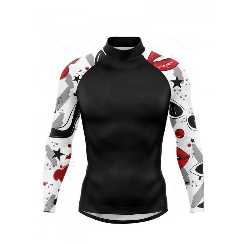 Mens Long Sleeve Rash Guard With Unique Print UV Protection Surfing Outdoor Activities
