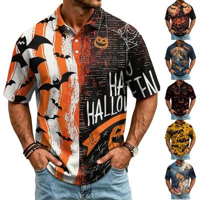 Men's Casual Quick Dry Mesh Golf Polo Shirt Halloween Print Short Sleeve Breathable Lightweight Sports Top