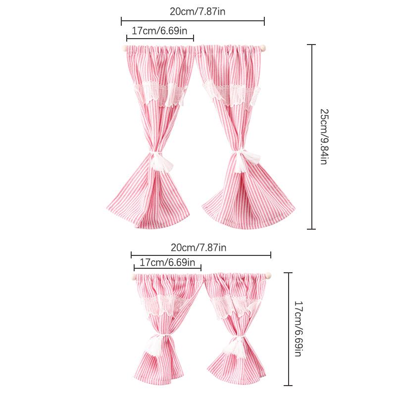 1/12 Dollhouse Striped Lace Curtain Door Curtain Doll Home Furniture Decoration Dolls House Living Scene Decor Accessories
