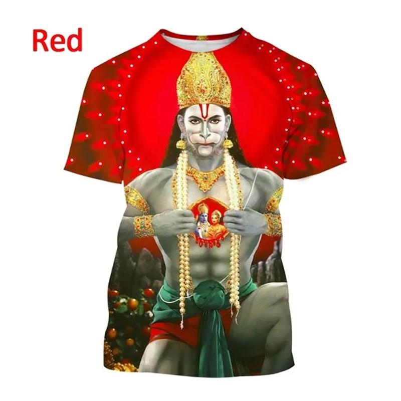 Indian Monkey God Hanuman 3D Printed T-Shirts Hindu Myth Figure Pattern Top Summer Round Neck Fashionable Casual Short Sleeved Men's T-shirts