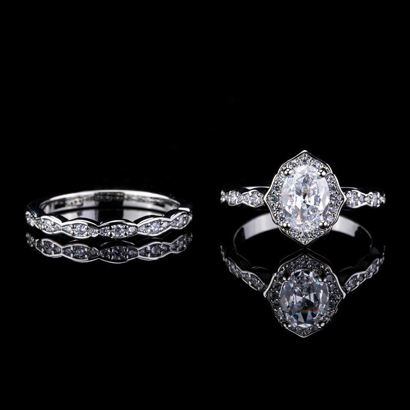 Jewelry Rose Gold White Gold Inlaid Round Zircon Set Ring Classic Ring Engagement Finger