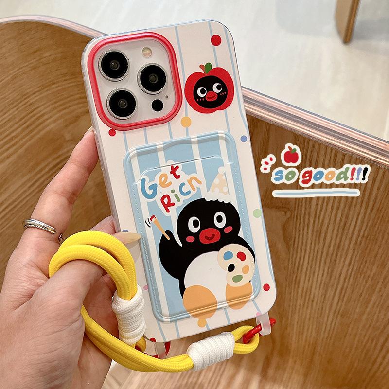 

Cartoon Penguin Cute Applicable Iphone15promax Apple 16 Mobile Phone Case Lanyard Card Bag 14 Protective Cover 13 Apple 12