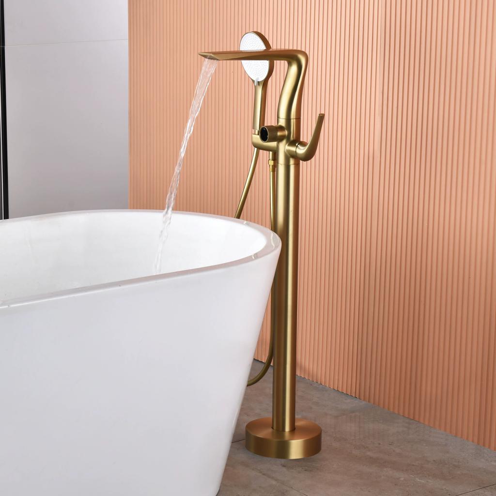 Rose Gold Bathtub Faucet Set Brushed Gold Floor Standing Bathtub Mixer Black Bathtub Faucet Rotation Spout with Handshower Head