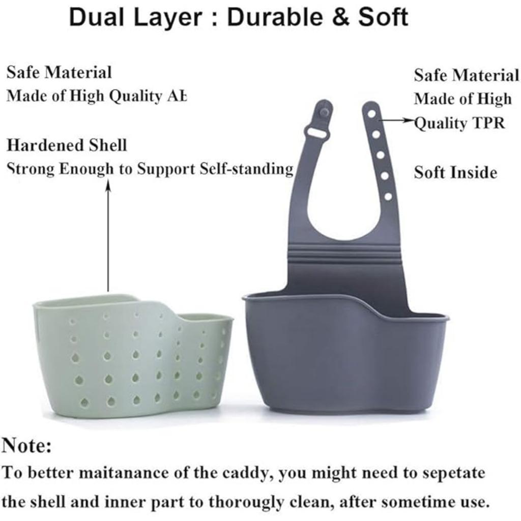 Küchenspüle Caddy Schwammhalter Silikon-Kunststoff Seifenhalter Hängender verstellbarer Riemen Wasserhahn Caddy mit Abflusslöchern zum Trocknen