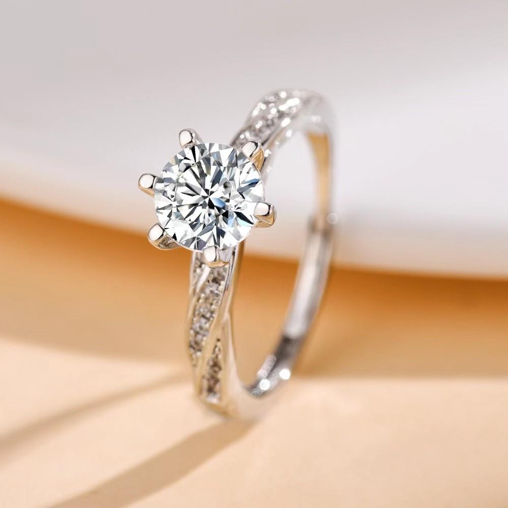 TikTok Influencer Inspired Moissanite Six-Prong Wedding Ring for Women - One Carat Jewelry