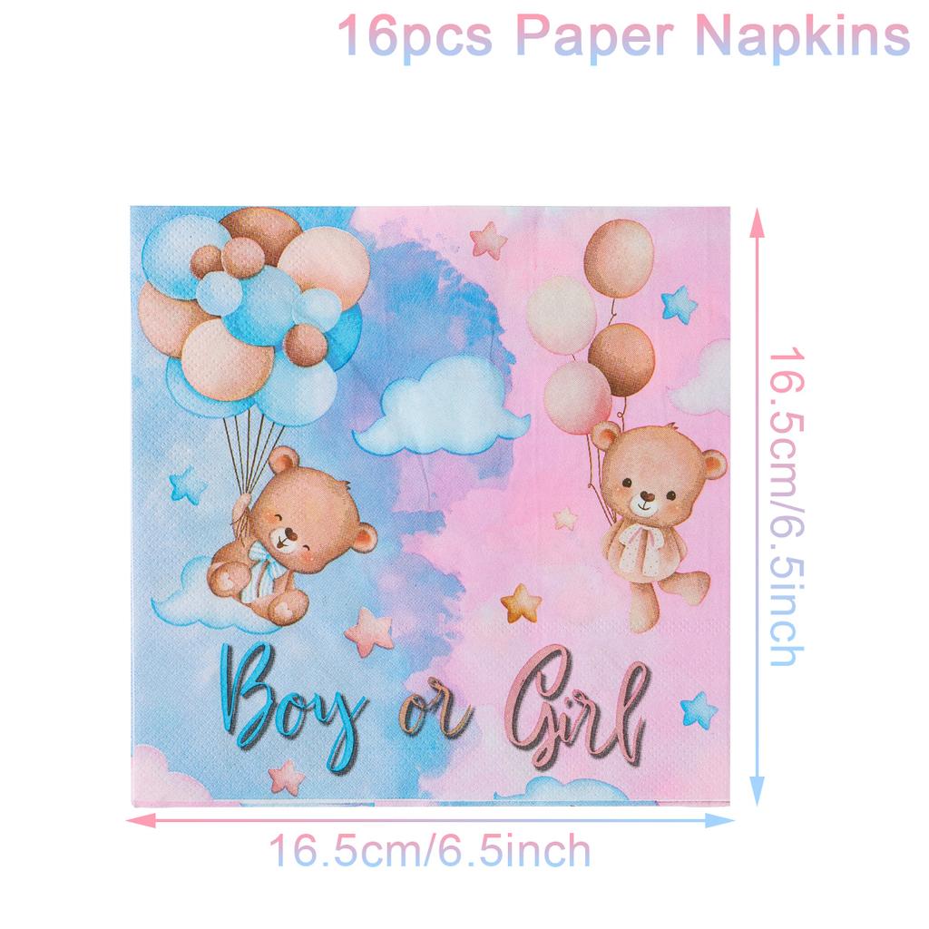 Pink Blue Teddy Bear Disposable Tableware Set Boy or Girl Paper Napkin Plate Gender Reveals Baby Shower Party Decor Supplies