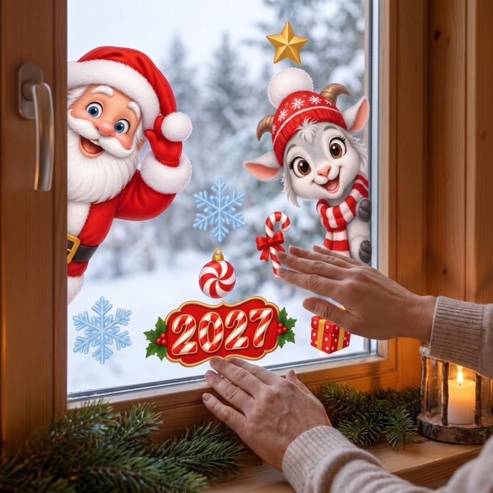 Elk Cat Static Window Stickers Santa Claus Xmas Static Decals Christmas Window Stickers Store