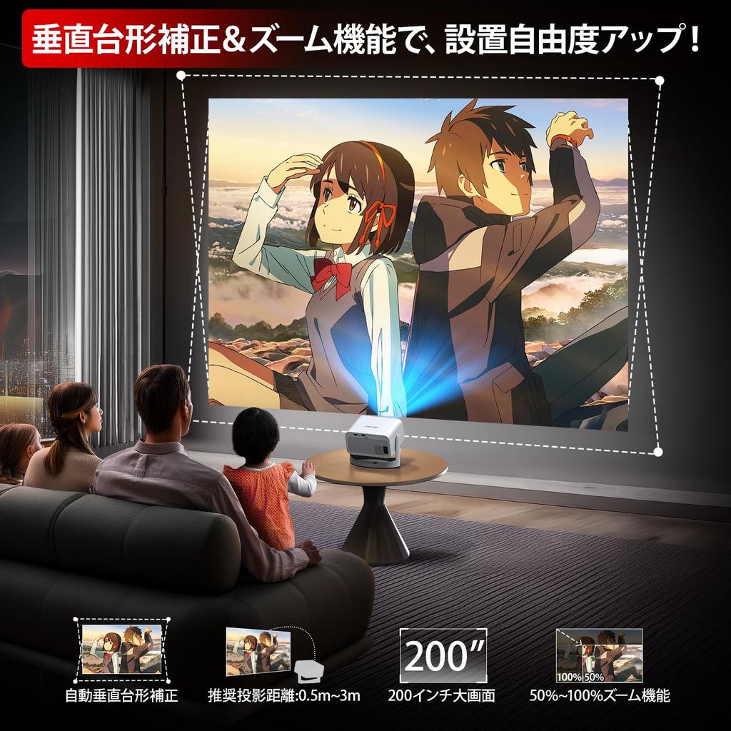 Heimprojektor Neu 4K Decke Kompakt Elektrisch Automatische Trapezkorrektur HiFi Bluetooth WIFI Kompatibel mit TV Spiel Geschenk [Modell 2025, 360° Drehung, 18.000