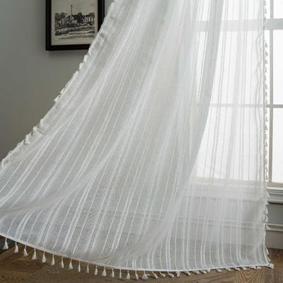 Białe zasłony Boho Farmhouse do sypialni salonu długość 110 cali panele zasłon okiennych w stylu francuskim szykowne draperie z frędzlami