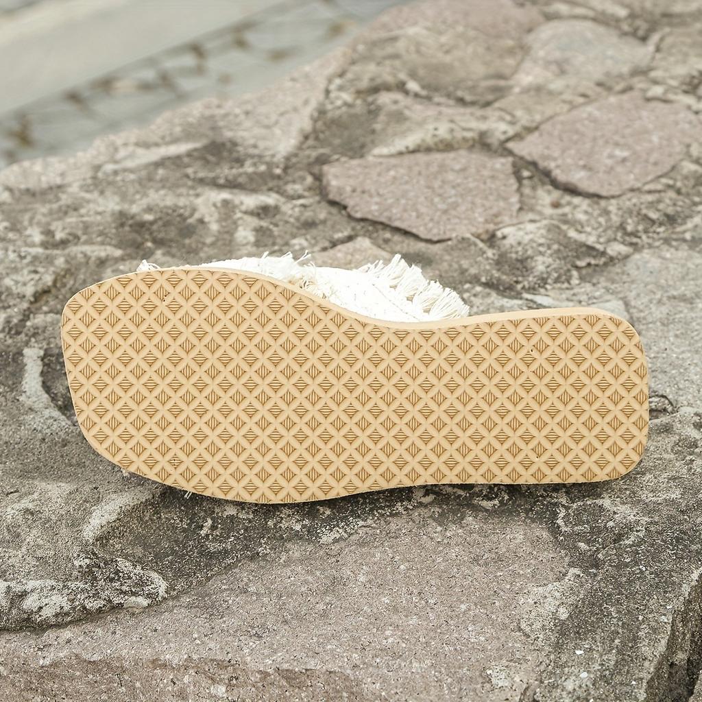 Nowe sandały damskie z off-white sznurowadłami z frędzlami i krzyżującymi się paskami, fajny styl wakacyjny na plażę, modne sandały