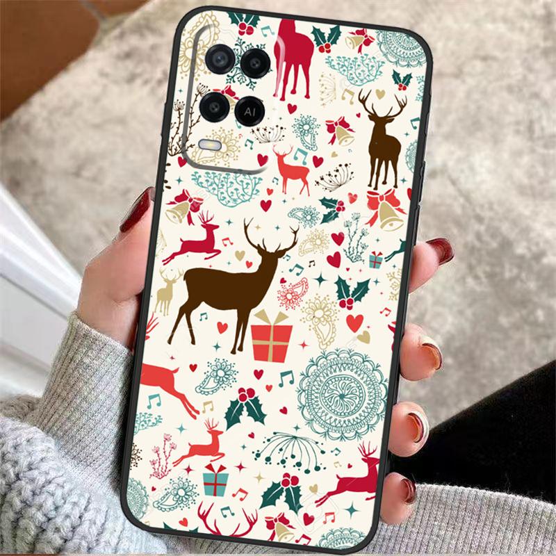 Christmas Santas Seamless Deer Case For Oppo A57 A17 A77 A40 A78 A54 A74 A94 A76 A16 A96 A18 A60 A80 A38 A58 A98 A15 A5 Pro