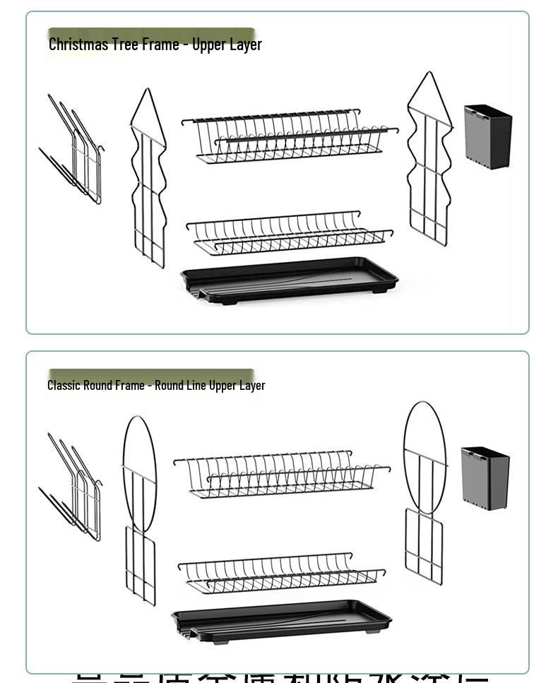Double-Layer Kitchen Dish Rack with Large Capacity Drip Tray