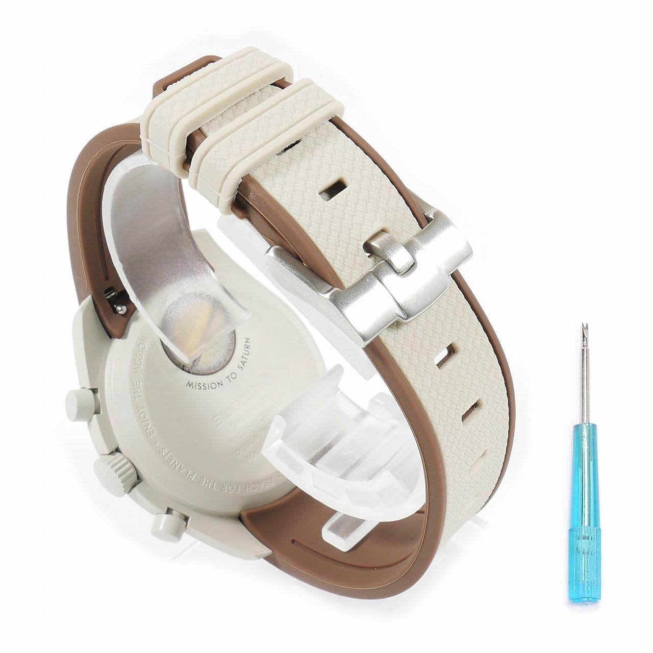 

Эксклюзивный резиновый ремешок Swatch x OMEGA с функцией Clicker (Хаки и Коричневый/Сатурн)