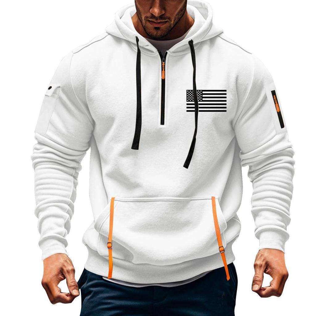 Men's Printed Sweatshirt Hoodie Zipper Arm Pocket Cardigan Men's Sports Large Size Casual Hoodie