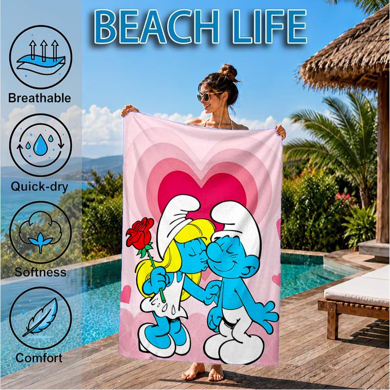 Blue Smur-f Characters Beach Towel, Super Soft Microfiber, Perfect Gift for Her/Him, Birthday, for Pool, Beach, Travel, Decor Beach Party