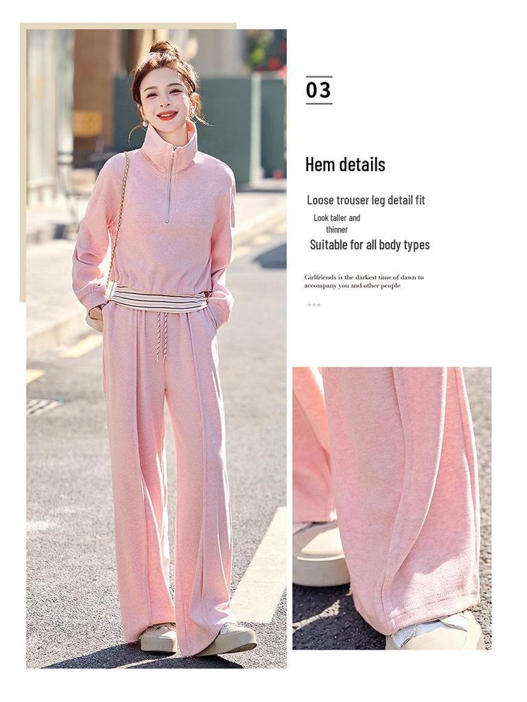 2025 Spring Fashion High-Waist Wide-Leg Pants & Slim Fit Sweatshirt Set