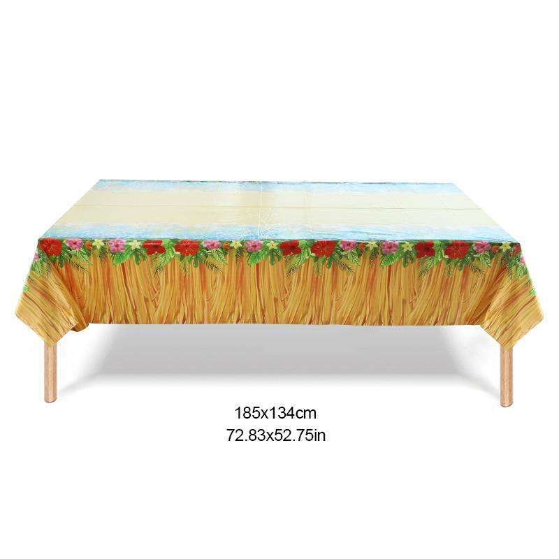 

Hawaiian Party Disposable Tablecloth Grass Flowers Pattern Table Cover Tropical Summer Beach Birthday Party Decoration Supplies
