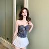 #Summer new pure desire striped strap-on tube top women's inner plus non-slip strip fixed with chest pad to look thin