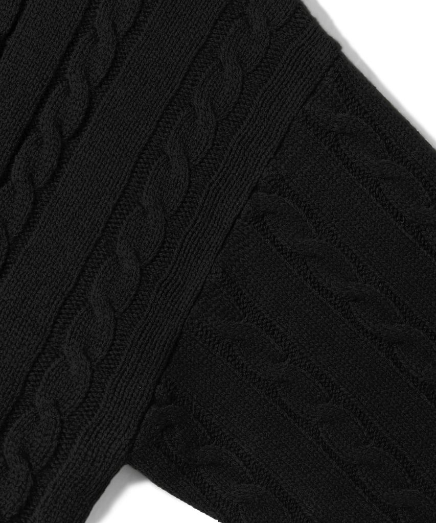 TRILLION Washable Half-Zip Collared Cable Knit (Pure Black)