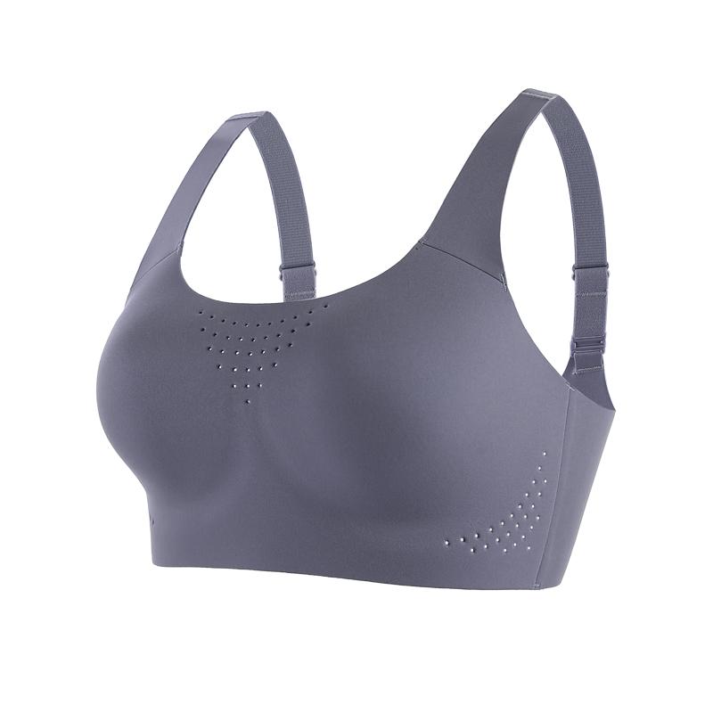 Full-Cup Sports Bra, Seamless, Breathable, Thin Style, Women s Large Bust Minimizing, No Underwire, Shockproof, Anti-Sagging for Running 2XL, 0.8cm серый