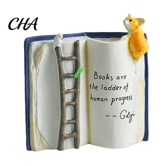 Niche Design Desktop Decor Book Shaped Flower Pot, Creative Planter with Ladder Puppy And Bird for Decorative Small Flowers Succulents & Plants,