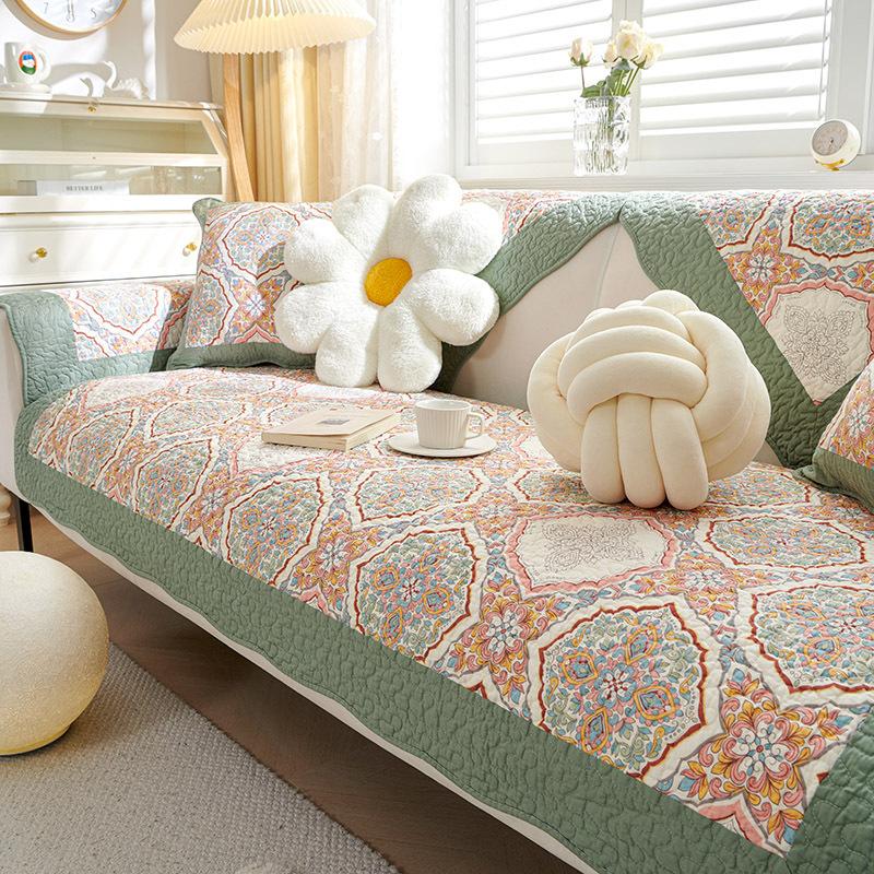 Style Pure Cotton Sofa Cushion Fabric Non-slip Pastoral Small Fresh Sofa Cover Cover Four Seasons Universal Sofa Seat