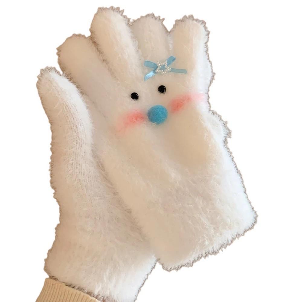 Gants Tricotés à Écran Tactile avec Nœud Papillon Bonhomme de Neige Tricot Laine Tricot Gants Femme Fille