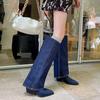 2024 Frühling Herbst Spitzzehen Kniehohe Stiefel Damen Designer Vintage Quadratische Niedrige Absätze Schuhe Modern Lange Botas Para Mujer
