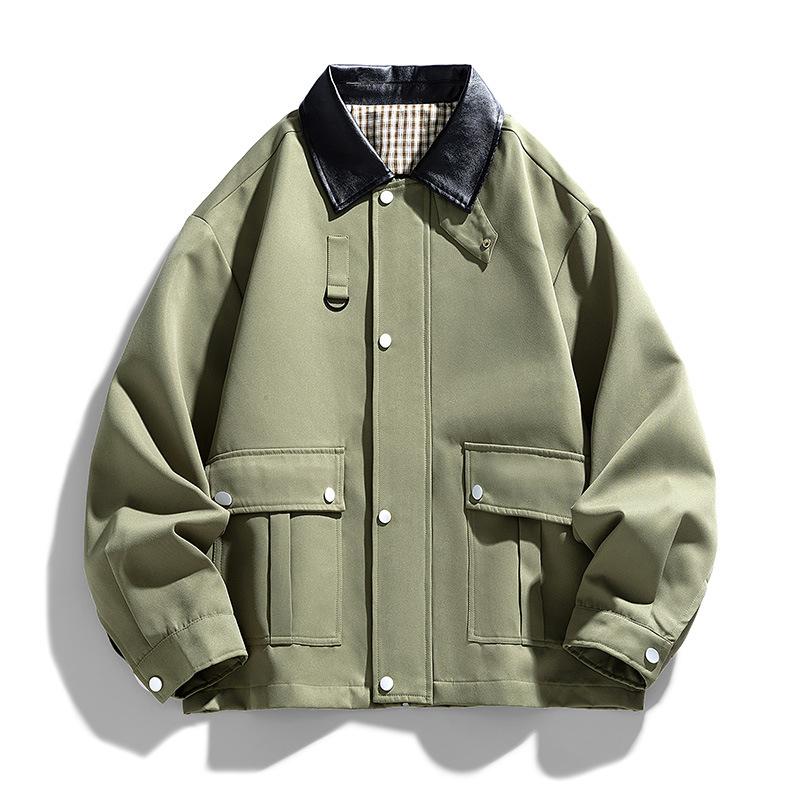 

Мужская куртка, куртка с лацканами, повседневная куртка, свободная куртка в стиле ретро большого размера, рабочая куртка L зелёный