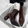 Pointed Toe High Heels Women Short Boots Designer Leather Elegant Shoes 2025 Winter New Fashion Ankle Shoes Dress Pumps Zapatos