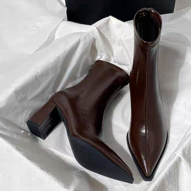 Pointed Toe High Heels Women Short Boots Designer Leather Elegant Shoes 2025 Winter New Fashion Ankle Shoes Dress Pumps Zapatos