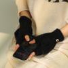 Koreanische Mode Einfarbige Halbfinger-Klapphandschuhe Warm für Damen im Winter Kältefest Verdickt Doppelzweck Wolle Gestrickt
