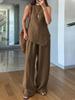 Ensemble Top Sans Manches et Pantalon Large pour Femme en 6 Couleurs