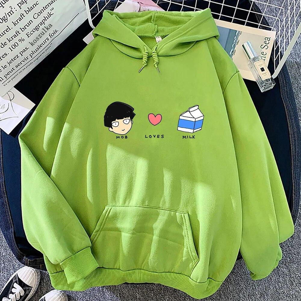 Anime Mob Psycho 100 Mob Loves Milk Hoodies Winter Unisex/women Tops Crew Neck Hoodie Autumn Sweatshirt Vintage Harajuku Sudaderas