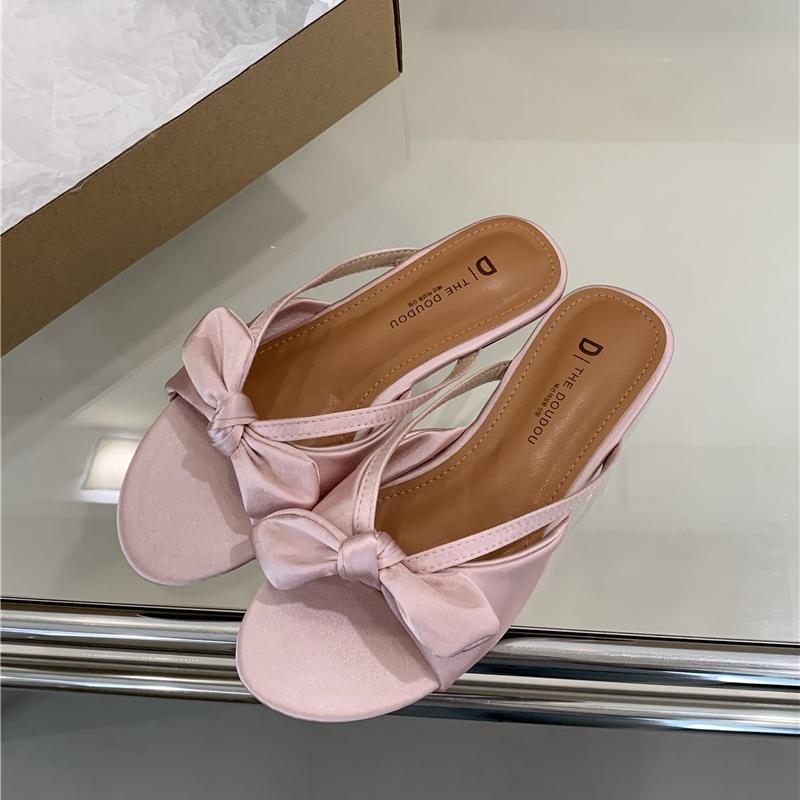 

Bailamos 2025 Summer Brand New Women Slipper Fashion Bow-knot Slip On Ladies Sandal Shoes Flat Heel Outdoor Casual Dress Slide 39 розовый