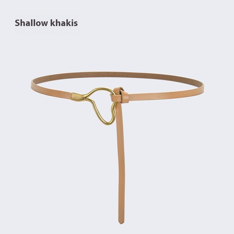 Curea de piele pentru femei cu decorațiune înnodată cu cămașă de rochie, simplă și versatilă, piele de vacă pură, curea subțire