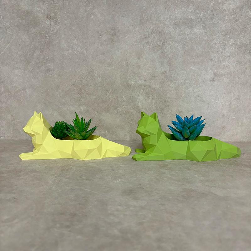 Geometric Cat Flower Pot Succulent Plant Pot Plastic Planter Desktop Ornament Home Office Decoration