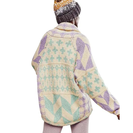 

Кардиган-свитер с регулируемым кулиской по низу, отворотом, длинным рукавом, графическим принтом, свободным кроем, большой кардиган-шаль светло-фиолетовый