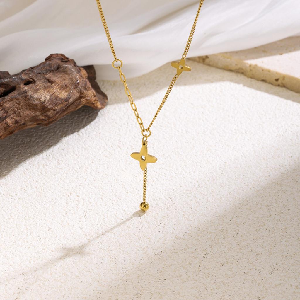 French Style Minimalist Necklace Stainless Steel Tassel Pendant Necklace for Women Jewelry Elegant Collar Chain