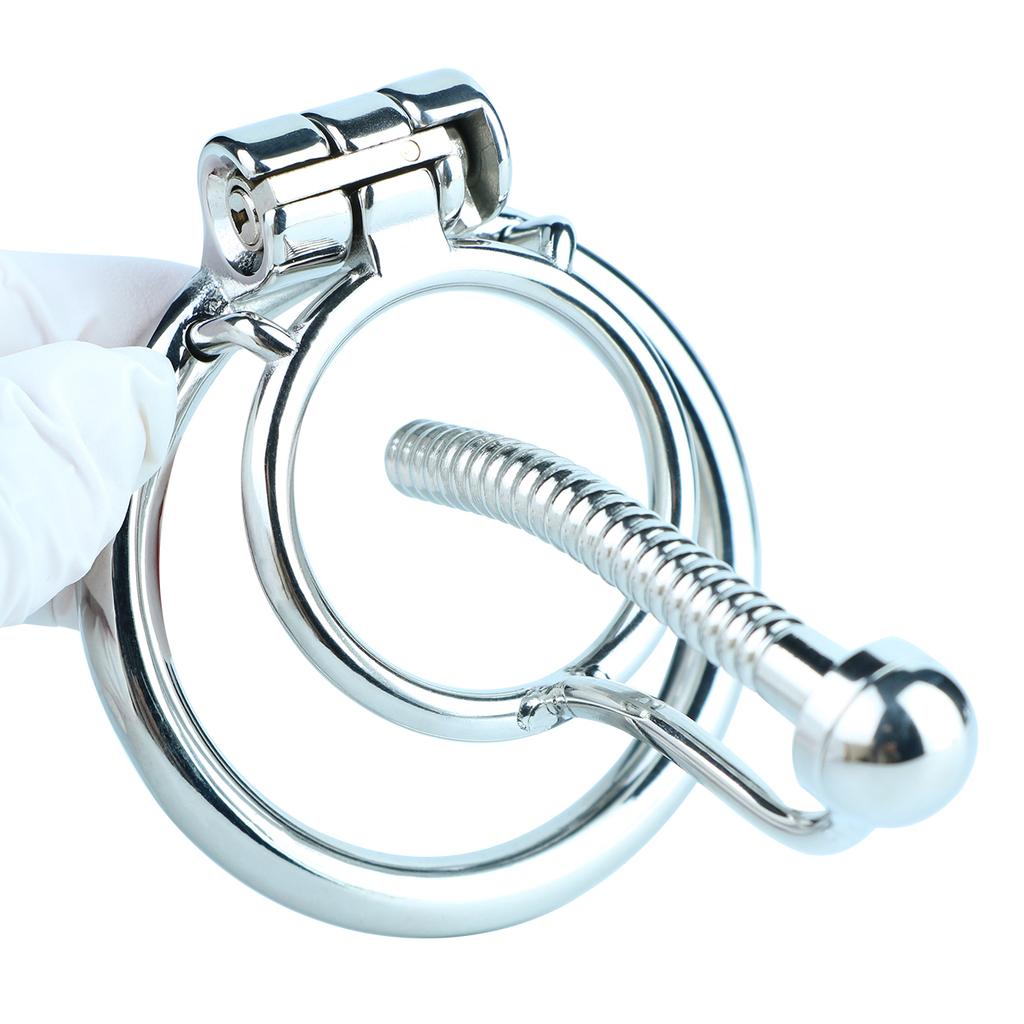 FRRK Stainless Steel Male Chastity Devices Cock Cage With Urethral Catheter Penis Lock Cock Ring Sex Toys For Men Chastity Belt