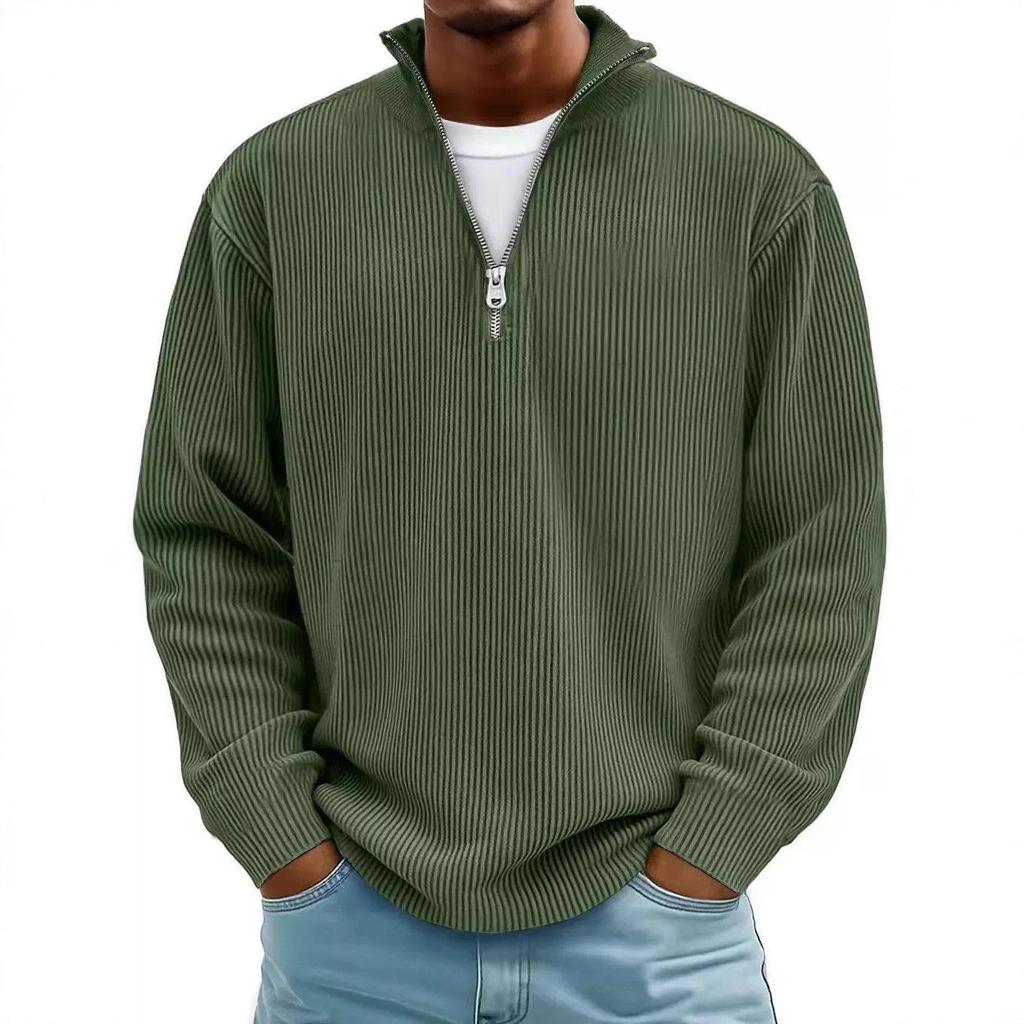 2026 Autumn Men's Casual Corduroy Polo Shirt with Stand-up Collar and Zipper