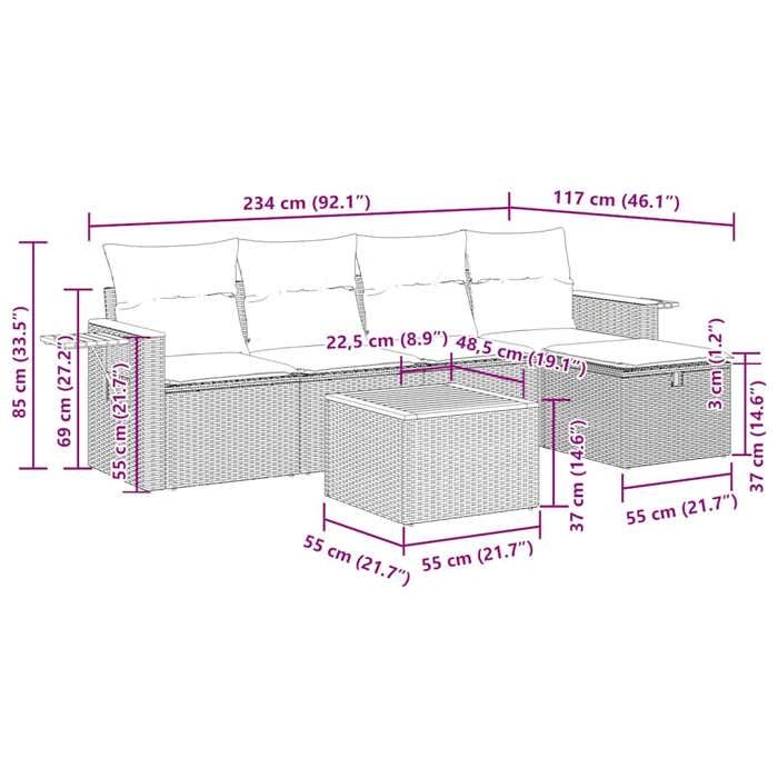 VidaXL Salon de jardin 6 pcs avec coussins noir résine tressée 3325962