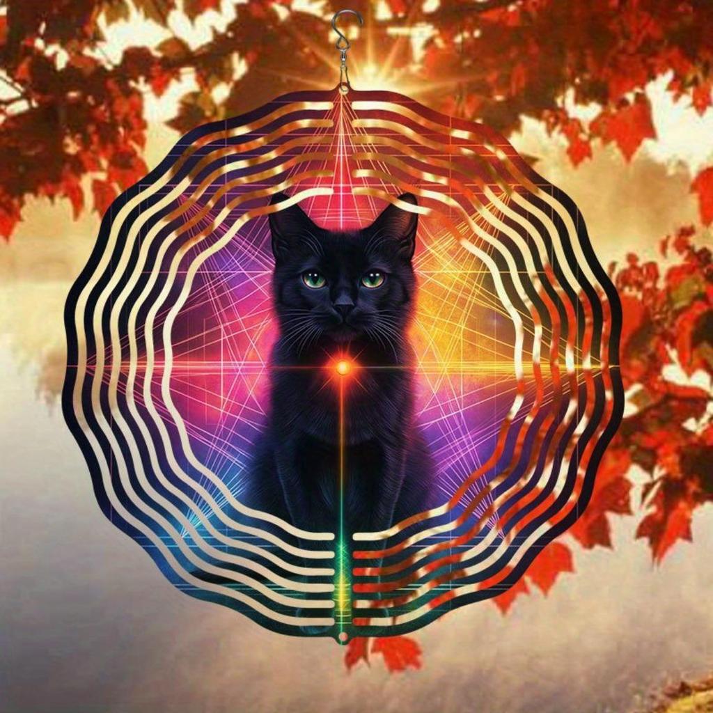 Schwarze Katze Metall Windspiel Outdoor Hängende Dekoration 2D Kinetische Kunst Weihnachts-Erntedank-Geschenk Kein Strom Benötigt Garten Terrasse