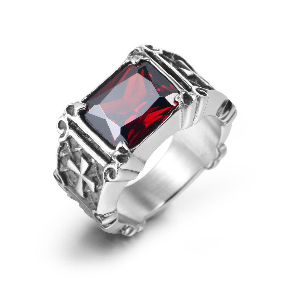 Hot Selling European and American Gothic Cross Gemstone Titanium Steel Ring, Domineering Index Finger Accessory